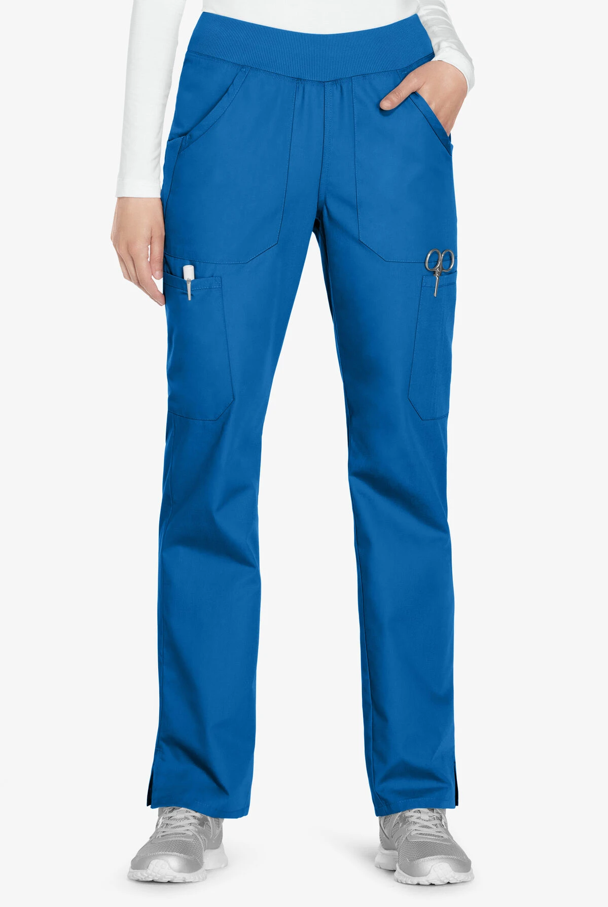 Cherokee Workwear Women's 6-Pocket Rib-Knit Waistband Pull-On Cargo Scrub Pants - Tall