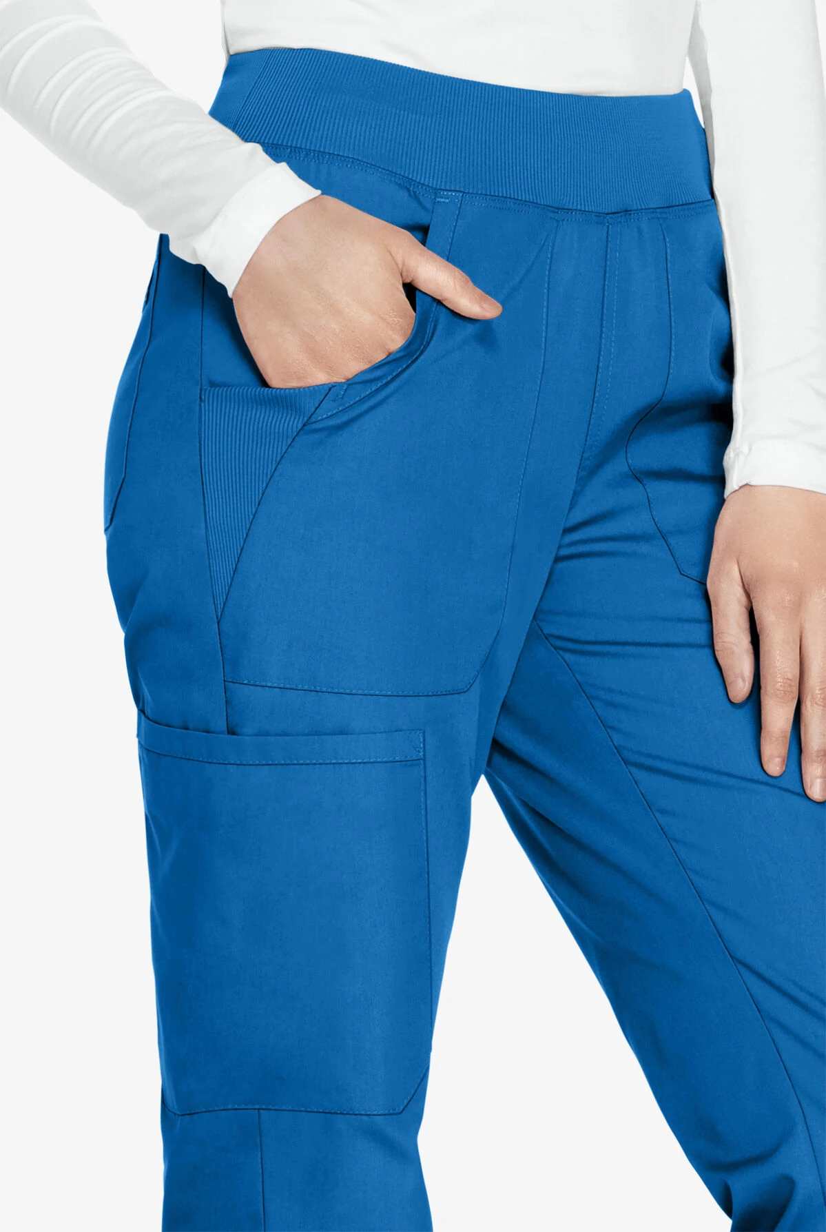 Cherokee Workwear Women's 6-Pocket Rib-Knit Waistband Pull-On Cargo Scrub Pants - Tall - Image 2