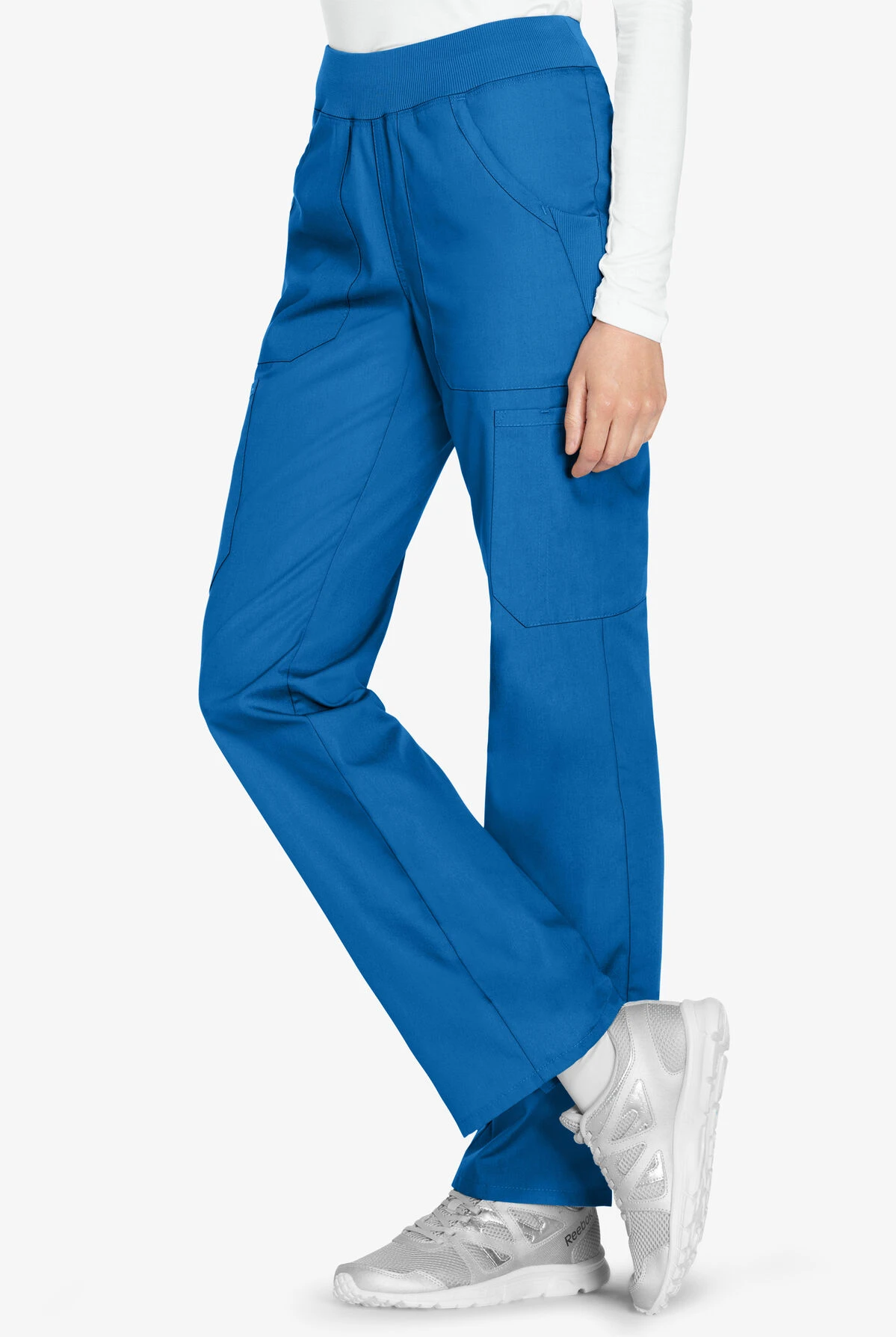 Cherokee Workwear Women's 6-Pocket Rib-Knit Waistband Pull-On Cargo Scrub Pants - Tall - Image 3