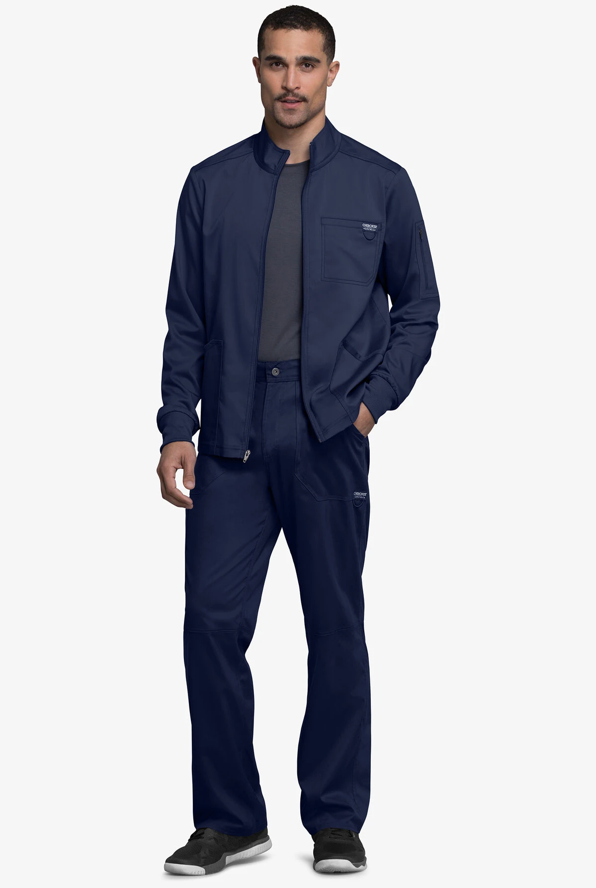 Cherokee Workwear Revolution Men's 5-Pocket STRETCH Zip Front Scrub Jacket - Image 2