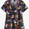 Cherokee Tooniforms Disney Celebrating Meow Women's 2-Pocket V-Neck Print Scrub Top