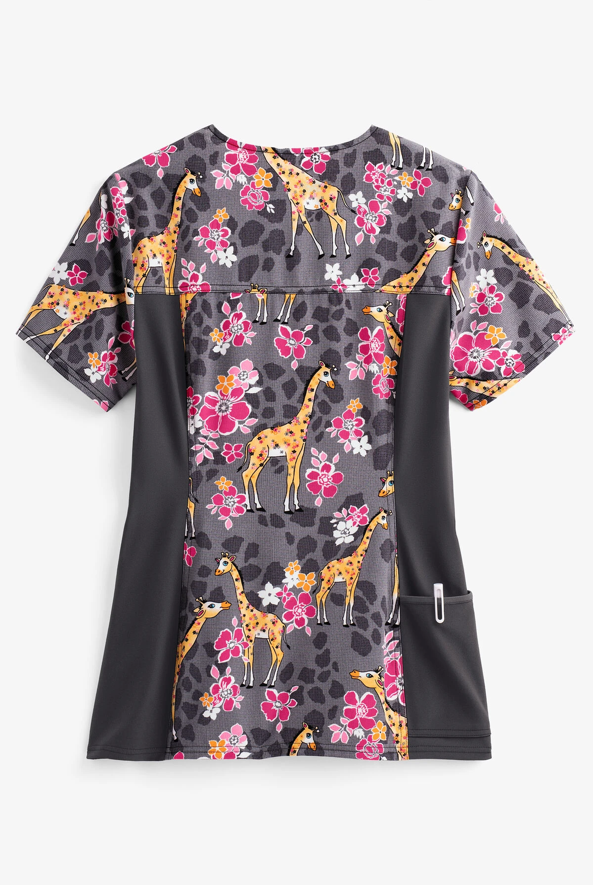 Cherokee Iflex Spotted In The Wild Women's 4-Pocket V-Neck STRETCH Print Scrub Top - Image 2
