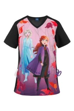 Cherokee Tooniforms Disney Frozen 2 Women's 1-Pocket V-Neck Print Scrub Top