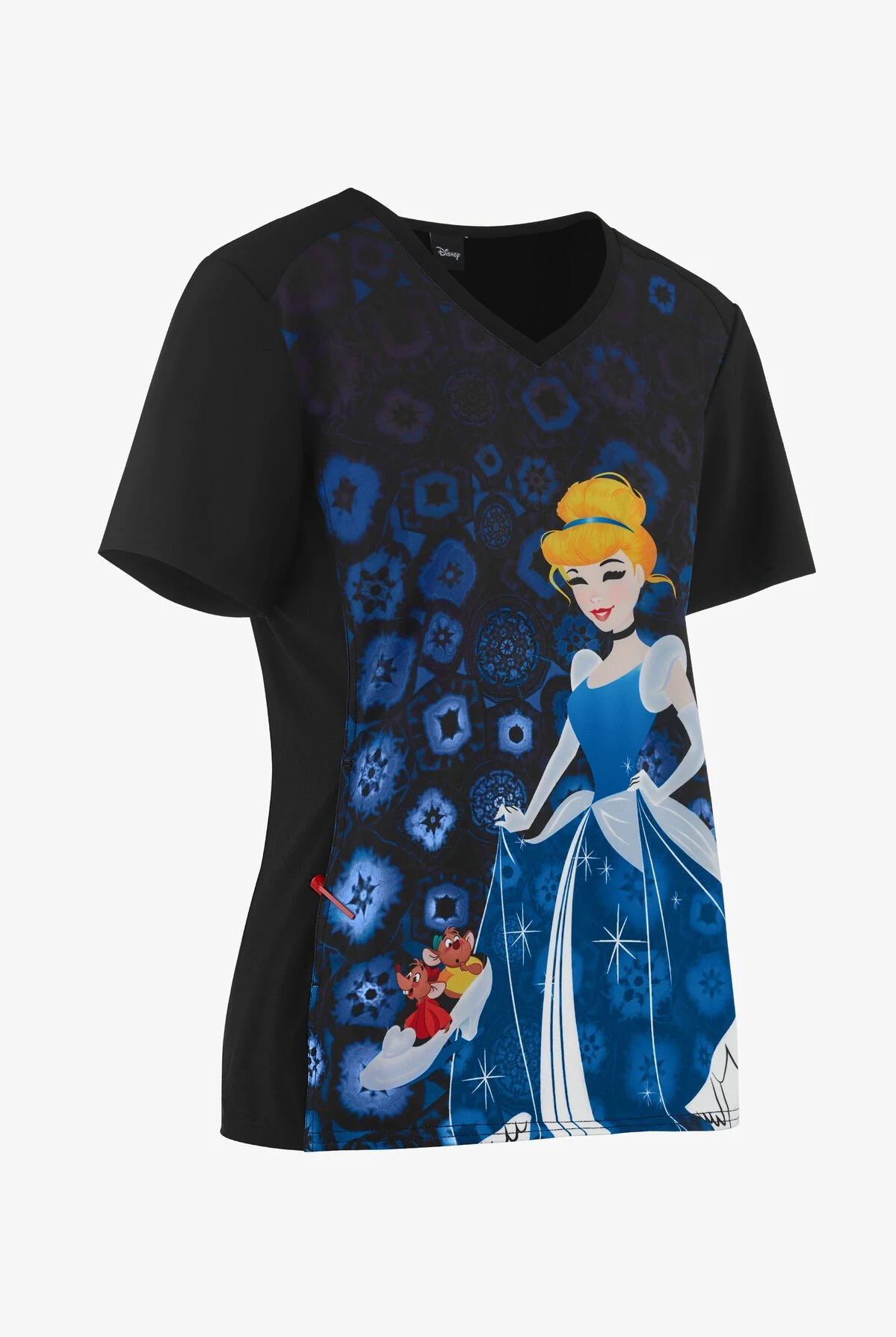 Cherokee Tooniforms Disney Glass Slipper Women's 1-Pocket V-Neck Print Scrub Top - Image 3