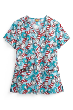 Cherokee Tooniforms Dr. Seuss Some Things Women's 2-Pocket V-Neck Print Scrub Top