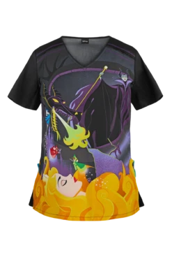 Cherokee Tooniforms Disney Aurora Women's 2-Pocket V-Neck Print Scrub Top