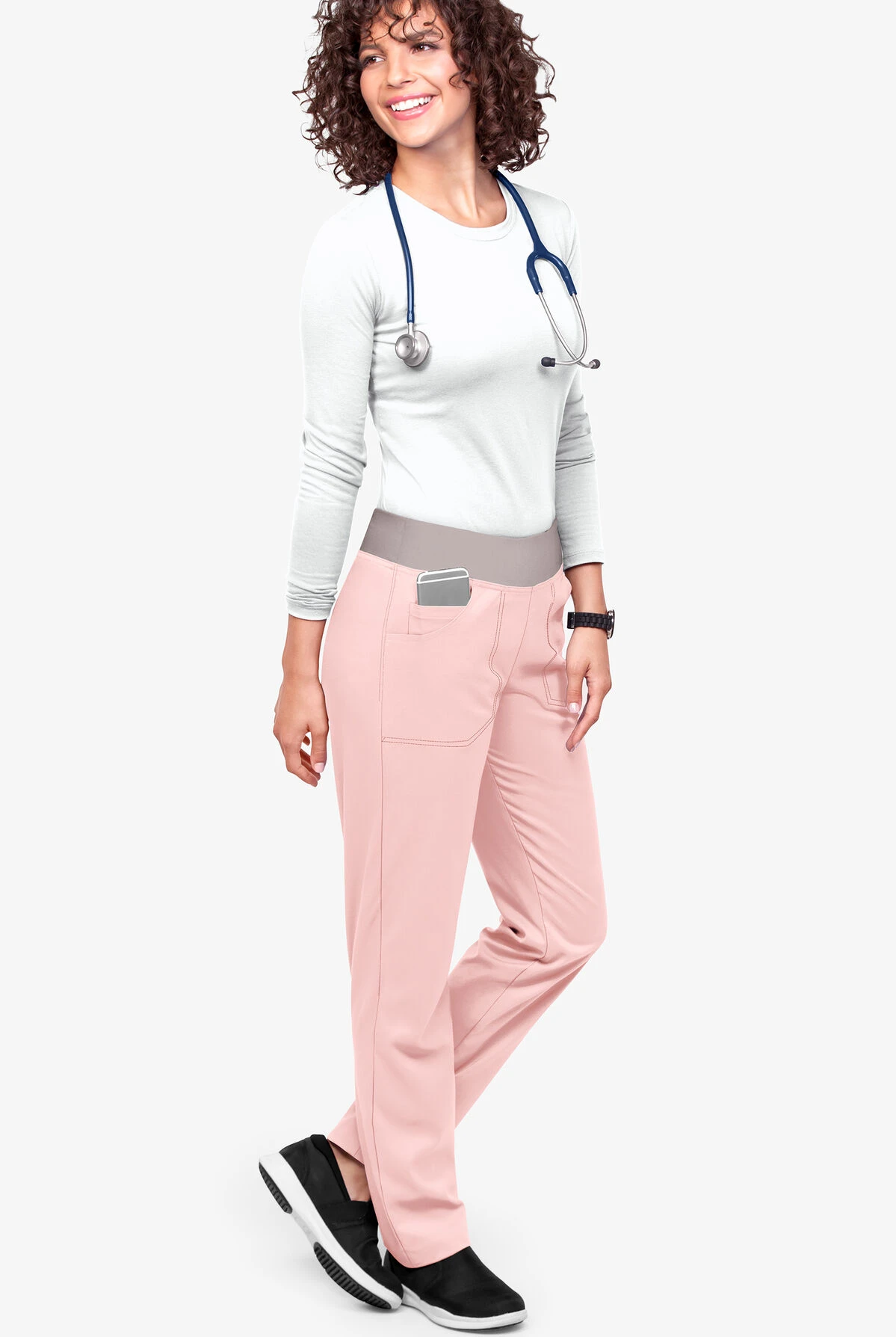 UA Flex2 Women's 3-Pocket Straight Leg Yoga STRETCH Scrub Pants - Petite - Image 2