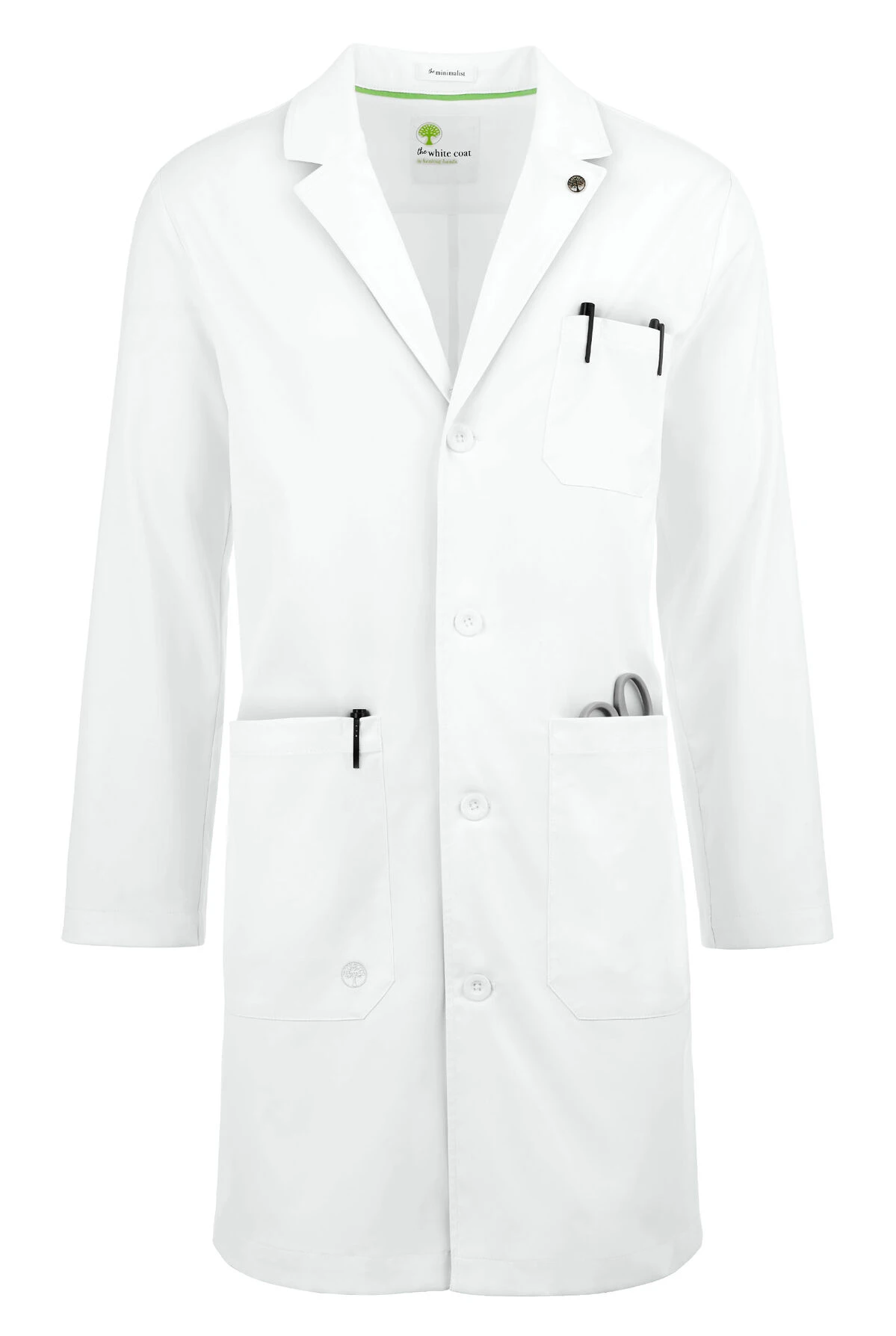 Healing Hands White Coat Minimalist Men's 38" 5-Pocket STRETCH Lab Coat