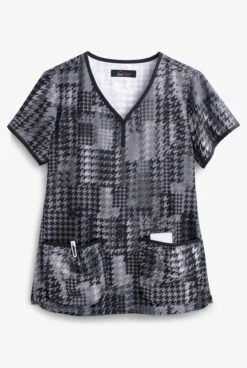 Koi Lite™ Houndstooth Platinum Eve Women's 2-Pocket Y-Neck Print Scrub Top
