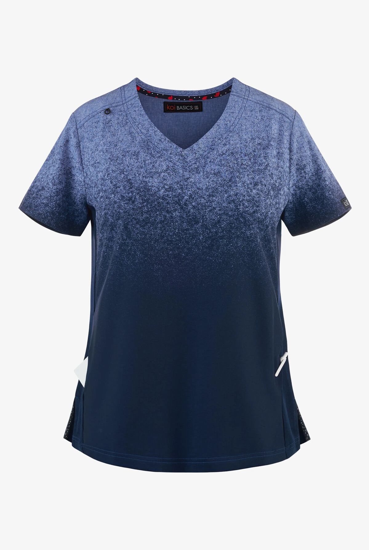 Koi Basics Cali Ombre Heather Galaxy/ Navy V Neck Print Scrub Top