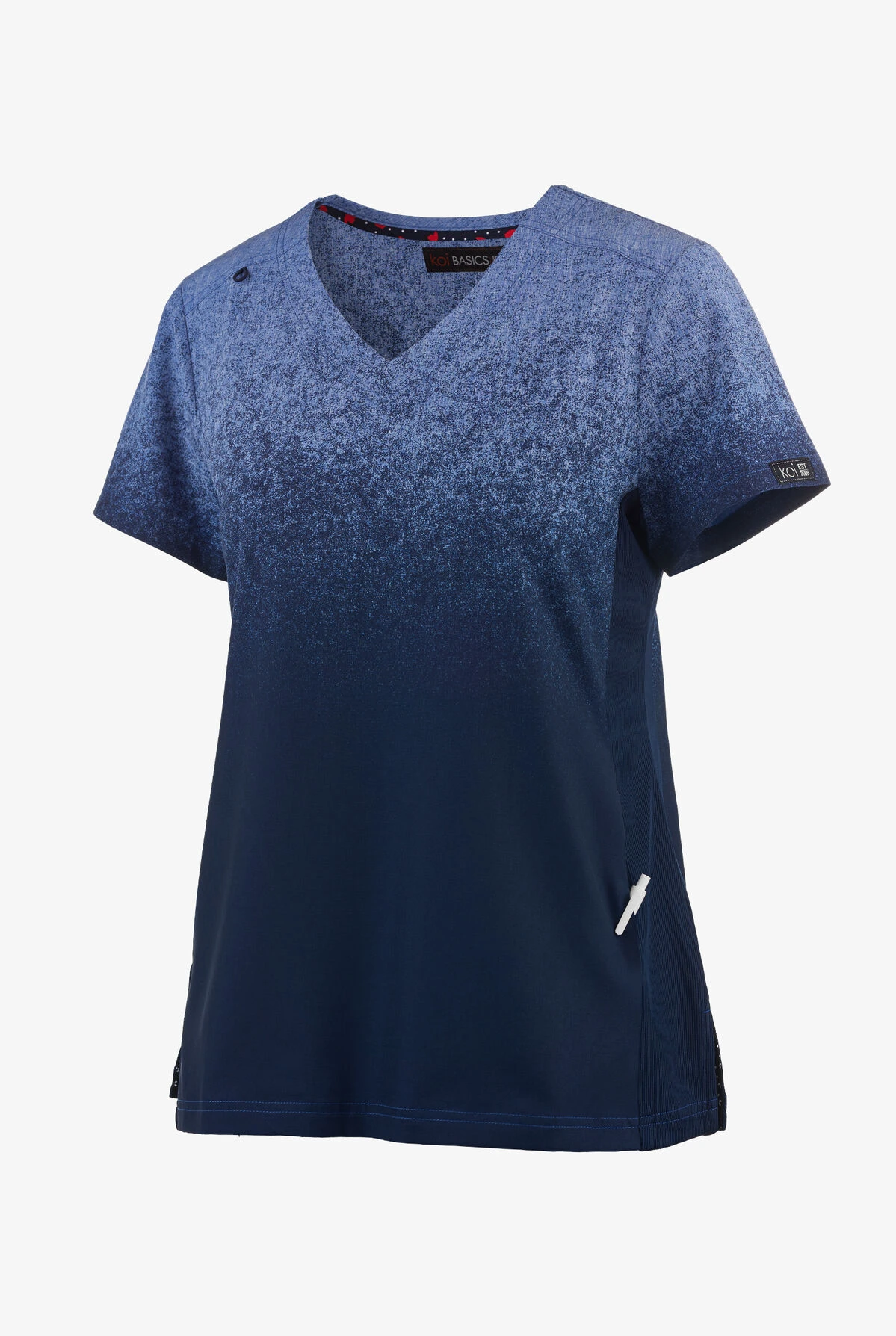 Koi Basics Cali Ombre Heather Galaxy/ Navy V Neck Print Scrub Top - Image 3