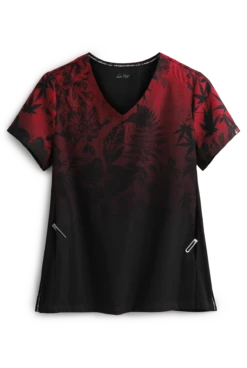 Koi Lite™ Eastern Dreams Ruby Ombre Women's 2-Pocket V-Neck Print Scrub Top