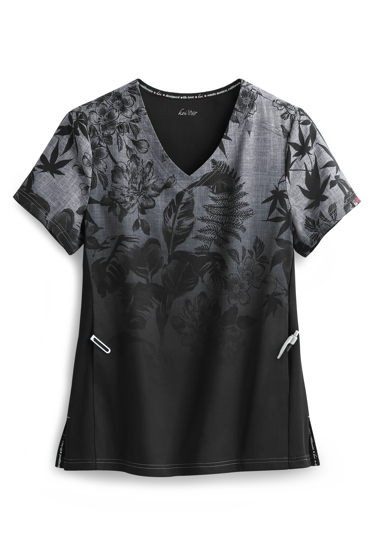 Koi Lite⢠Eastern Dreams Platinum Ombre Women's 2-Pocket V-Neck Print Scrub Top