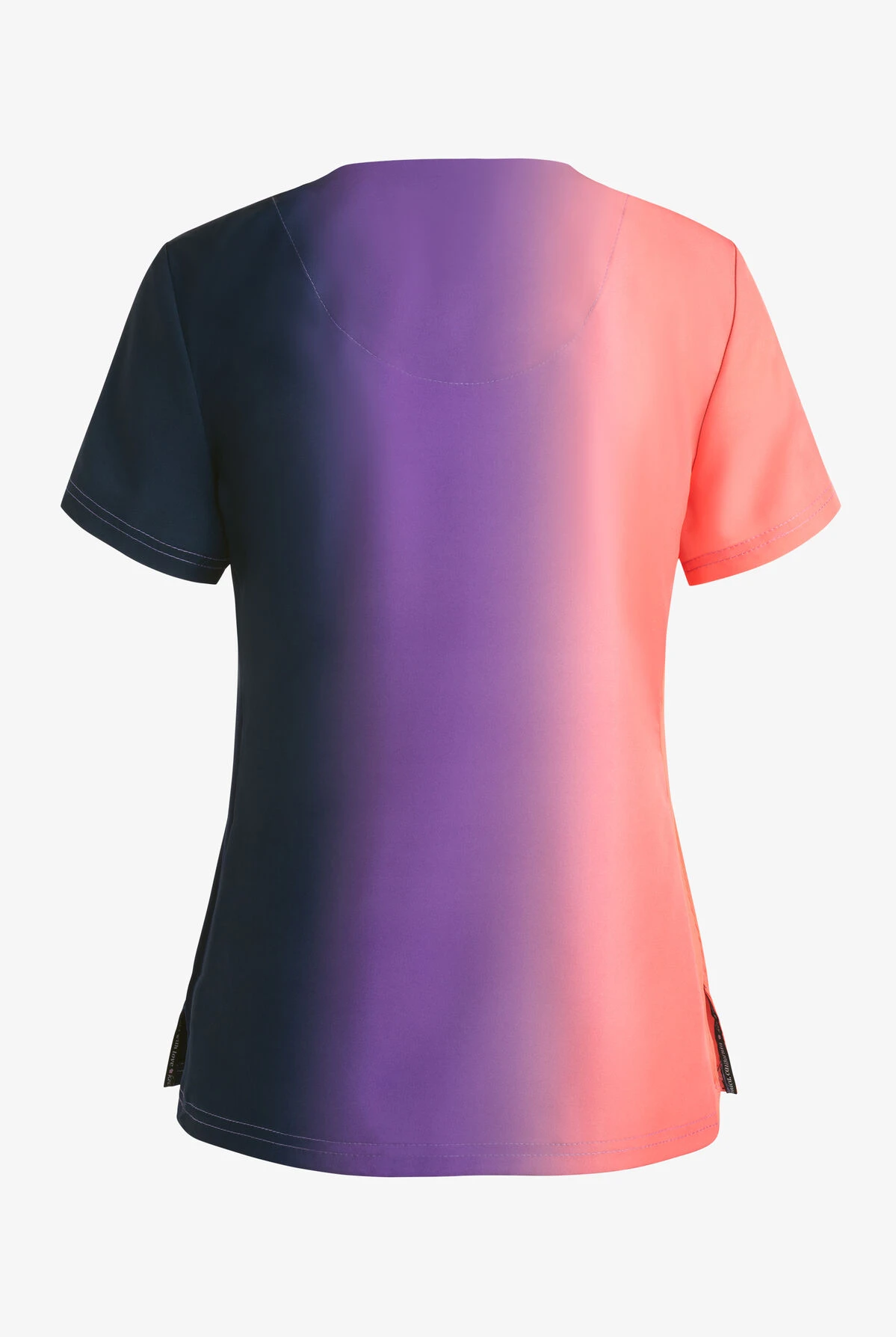 Koi Lite Coral/Navy Vertical Ombre Women's 2-Pocket STRETCH Split Neckline Print Scrub Top - Image 2