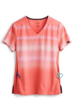 Koi Lite™ Reform Wavy Ombre Coral/ More Pink Women's 2-Pocket V-Neck Print Scrub Top