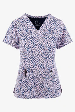Maevn Animalia Animal Print Women's 3-Pocket STRETCH V-Neck Print Scrub Top