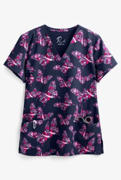 Maevn Graceful Strength Women's 3-Pocket V-Neck Print Scrub Top