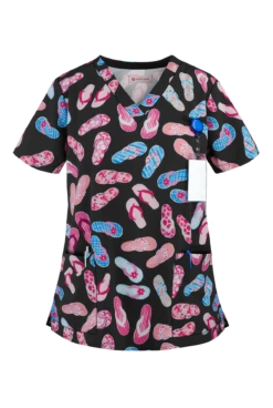 White Cross Sarasota Sandals Women's 3-Pocket V-Neck Print Scrub Top